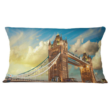 Tower Bridge London At Sunset Cityscape Photo Throw Pillow, 12"x20"