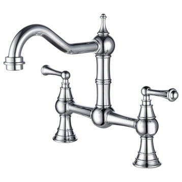 Wellfor Traditional Double Handle Widespread Kitchen Faucet, Chrome