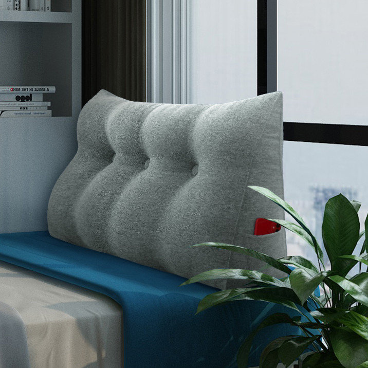 Bed Rest Reading Wedge Pillow for Headboard Daybed Dorm Light Gray Linen Blend, 39x20x8