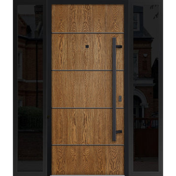 Exterior Prehung Steel Door Deux 6683 Oak 2 Side Exterior WindowsLeft Hand