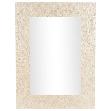 Contemporary Cream Mother Of Pearl Shell Wall Mirror 564256