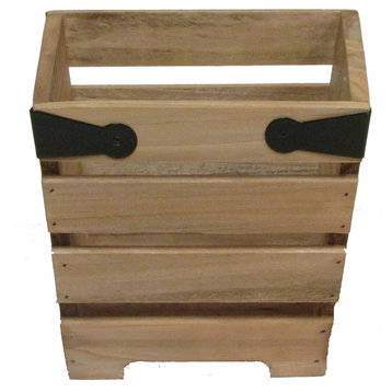 Natural Wood 5" Crate Style Pot With Metal Design