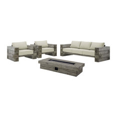 Manteo Rustic Coastal Outdoor Patio Sunbrella 4 Piece Set - Light Gray Beige