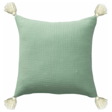20" X 20" Green And Ivory 100% Cotton Zippered Pillow