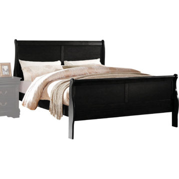 Transitional Panel Design Sleigh Eastern King Size Bed, Black