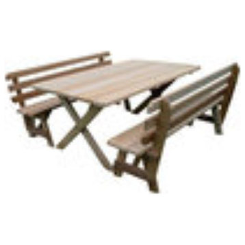 Red Cedar Cross Legged Picnic Table With 2 Backed Benches, 42" X 70" / 70" Benches