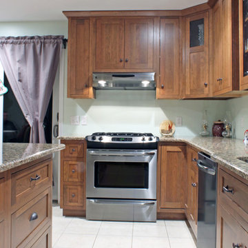 Transitional Cherry Kitchen with Cherry Island
