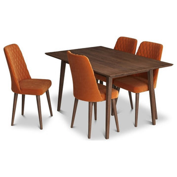 Alpen Modern Solid Wood Walnut Kitchen & Dining Room Table and 4 Chair Set