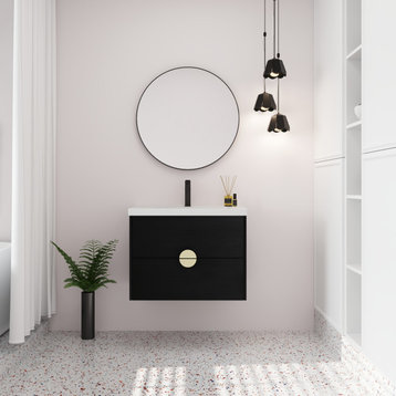 BNK Bathroom Vanity with Sink, Modern Vanity with Soft Close drawers, Black-28inch
