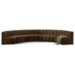 Meridian Furniture - Arc Velvet Upholstered 8-Pc. Inward Curved Modular Sectional, Brown - Give your living room or den the perfect blend of style and versatility with this Arc velvet fabric curved modular Sectional. Part of the Arc modular furniture collection, this Sectional comes upholstered in rich brown velvet fabric and features deep channel tufting that adds a touch of luxury while enhancing comfort and support. A seamless combination of form and function, this chair can be used with other Arc pieces to create a myriad of configurations in your well-curated room.