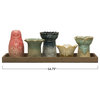 Eclectic Stoneware Vase and Votive Holders on Tray, Set of 6 Pieces, Multicolor
