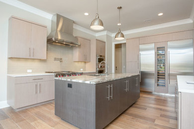Inspiration for a contemporary kitchen remodel in Wilmington with flat-panel cabinets