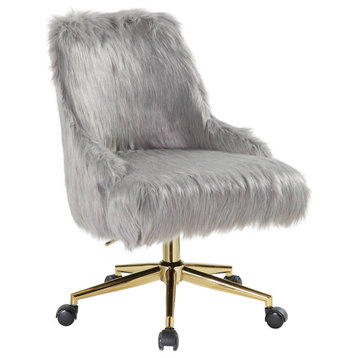 ACME Arundell II Office Chair, Gray Faux Fur and Gold Finish