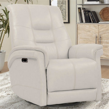 Bowery Hill Leather Power Cordless Swivel Glider Recliner in Ivory