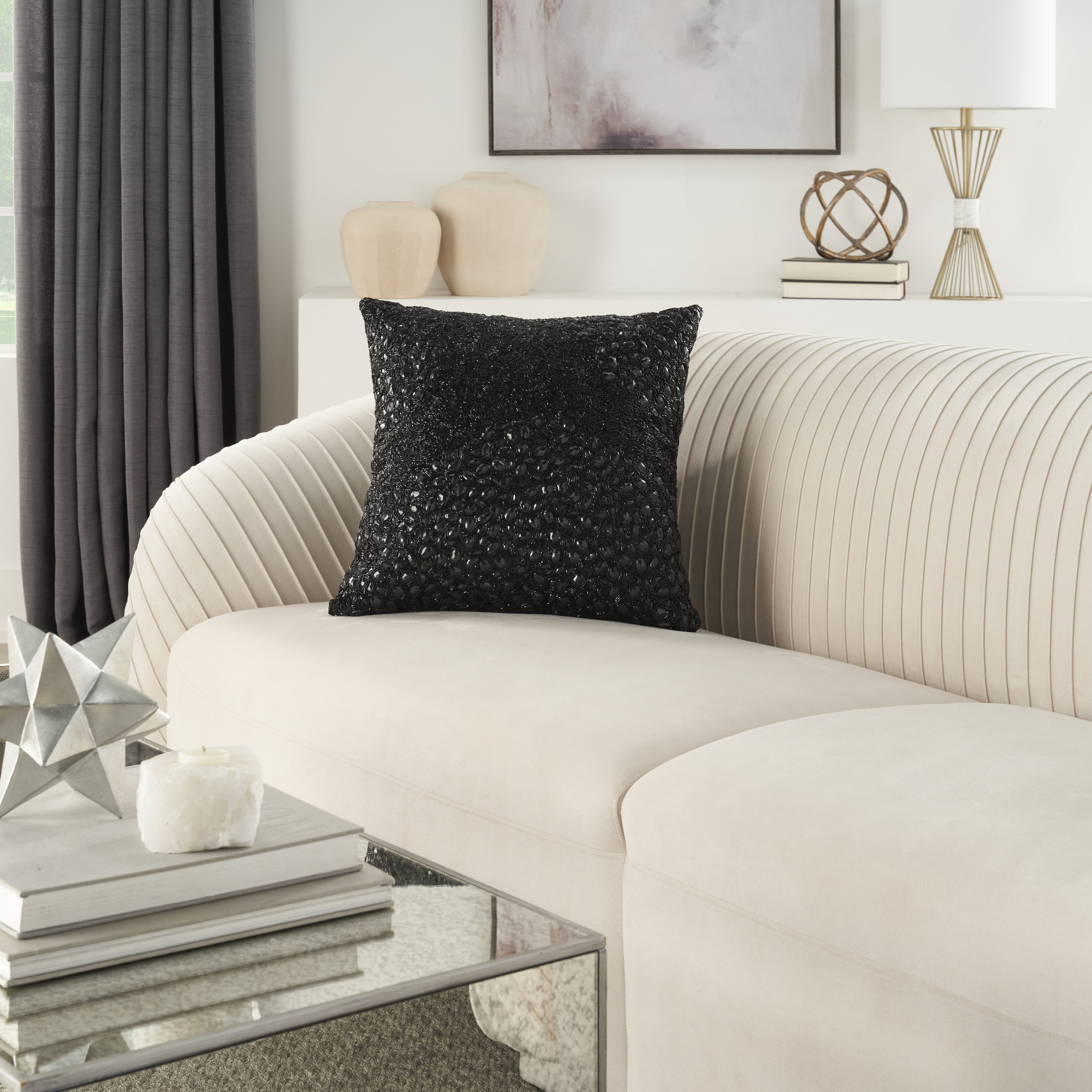 Nourison Home 20"x20" Mina Victory Sofia Fully Beaded Black Throw ...