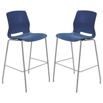 Home Square 30" Plastic Stackable Bar Stool in Navy - Set of 2