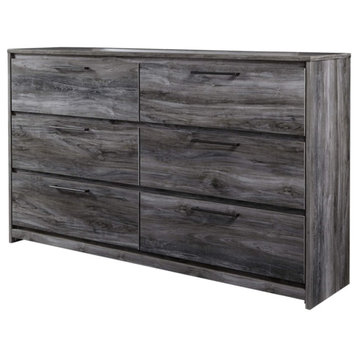 Rustic Double Dresser, 6 Storage Dresser With Bar Metal Handles, Gray Finish