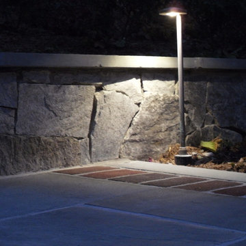 Brick & stone stairway with paver driveway