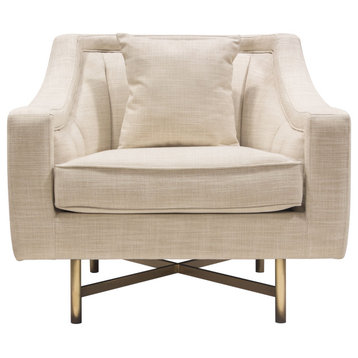 Fabric Chair, Sand Linen Fabric With Accent Pillow and Gold Metal