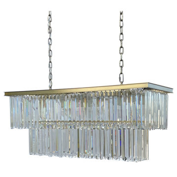 D’Angelo 40 Inch Clear Glass Crystal Prism 13 Light Chandelier, Antique Brass