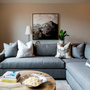 Inspiration for a farmhouse home cinema in Raleigh.