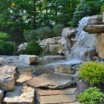 Pool and Spa with Water Feature Built into Mountainside - Mahwah, NJ