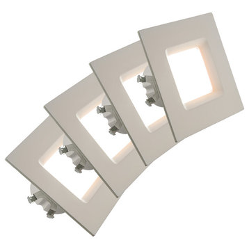 LED Square Retrofit Downlight, Dimmable, 120V, Warm White 3000k, 4", 4-Pack
