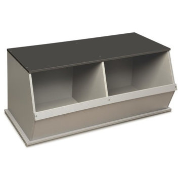 Two Bin Stackable Storage Cubby, Woodgrain/Gray