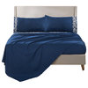 Serenta Lei Embroidered 4 Piece Bed Sheet Set, Navy Blue, King