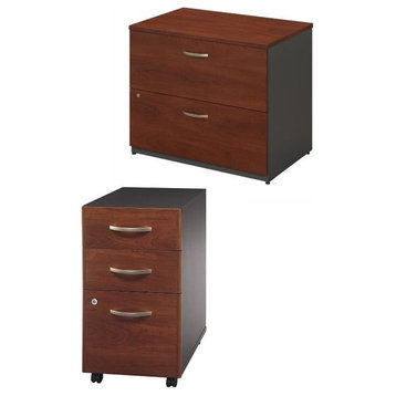 2 Drawer Lateral File and 3 Drawer Mobile Pedestal Set in Cherry