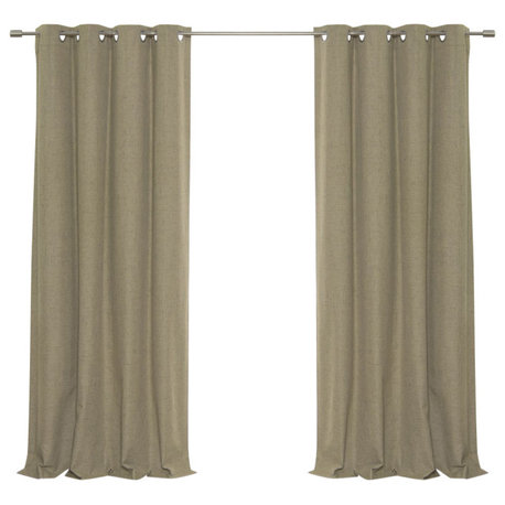 Linen Look Grommet Blackout Curtains with Coating, Brown, 52"x84"