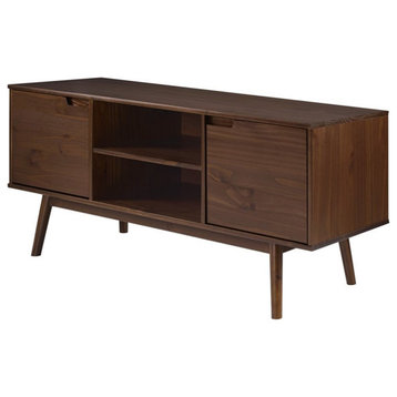 Pemberly Row 58" 2-Door Solid Pine Wood TV Console with Cutout Handles in Walnut