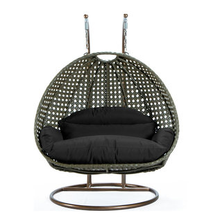 2 Person Beige Wicker Double Hanging Egg Swing Chair - Modern ...