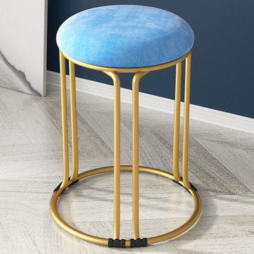 Nordic Suede and Leather Stacked Dining Round Stool, Sky Blue, Suede