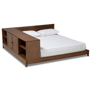 Baxton Studio Kaori Walnut Brown Finished Wood Queen Size Platform Storage Bed