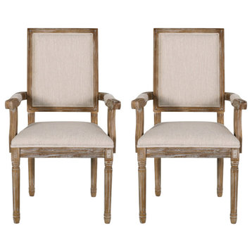 Zentner French Country Wood Upholstered Dining Chair, Beige + Natural, Set of 2