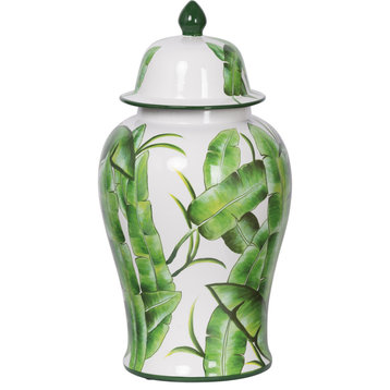 Lovise Decorative Jar or Canister, Green and White, 9"