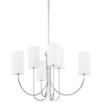 Hudson Valley Lighting - Harlem 6-Light Chandelier, Polished Nickel Frame, White Shade - Big, bold swooping arms pair with traditional, straight Belgian linen drum shades to take modern design to the next level. Available as a chandelier or wall sconce in three different finishes, this bright, joyous fixture is sure to add style and bring smiles to any space it fills.