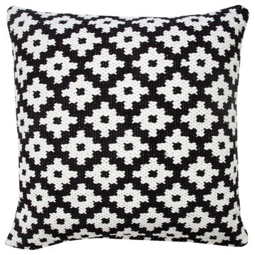 Modern Swiss Sun Woven Geometric Throw Pillow, Black/White
