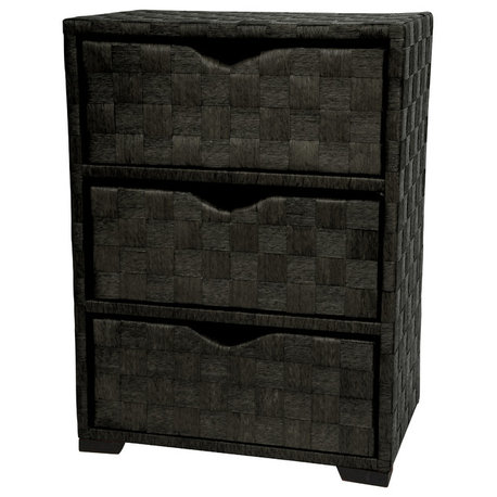 Natural Fiber Chest of Drawers, Three Drawer, Black