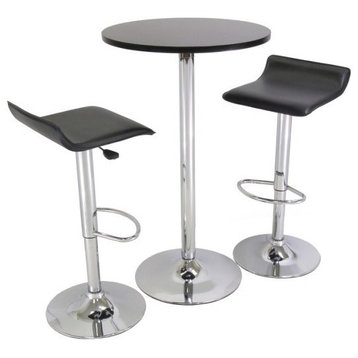 Spectrum Pub Table 3-Piece Set, Round Black Table With Chrome, 2 Airlift Stool