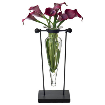 Amphora Vase on Swiveling Iron Stand With Finials and Hinge, Clear