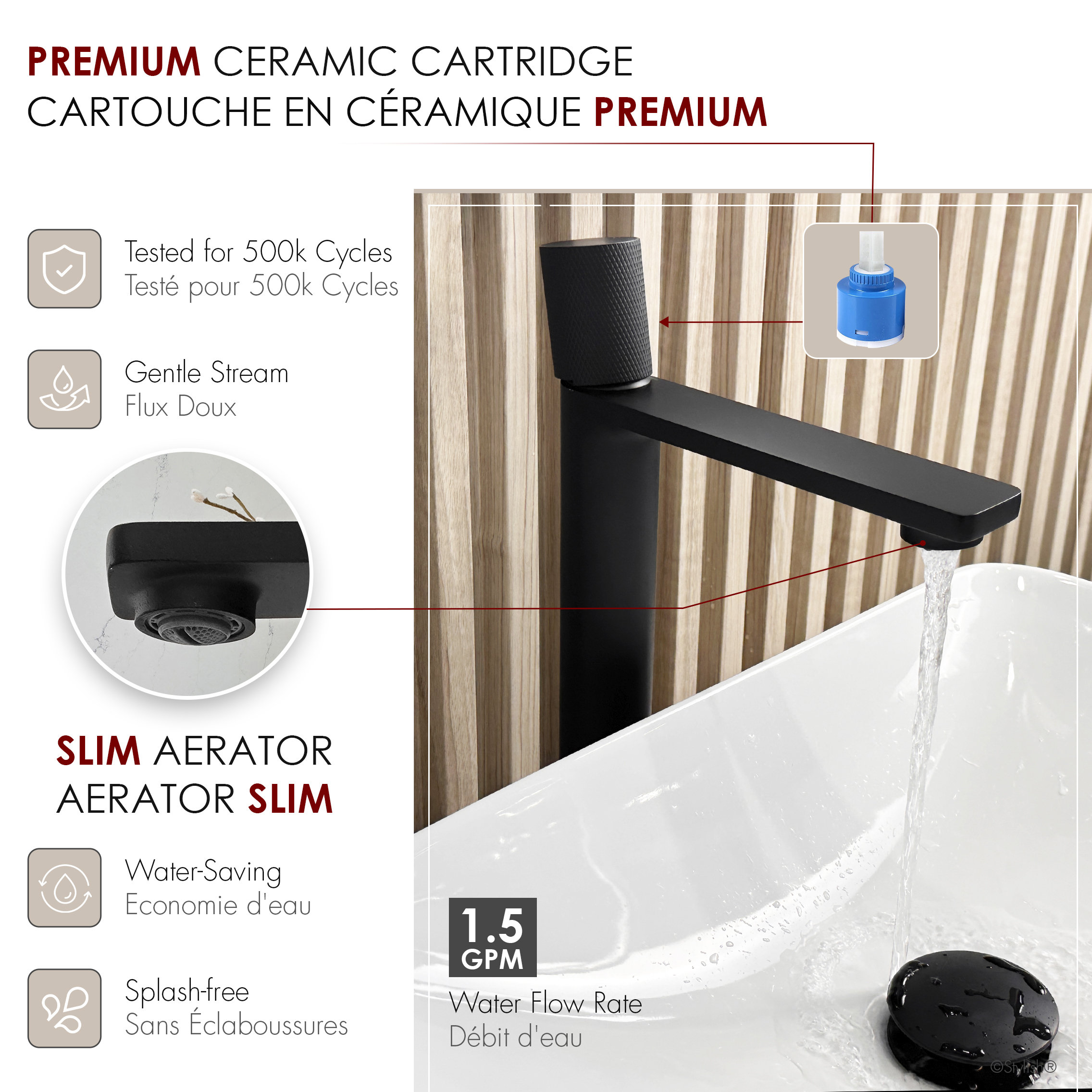 STYLISH Nessa Single Handle 12 1/2" Matte Black Vessel Bathroom Faucet