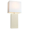 Elegant Designs Modern Leather Table Lamp With White Fabric Shade, White