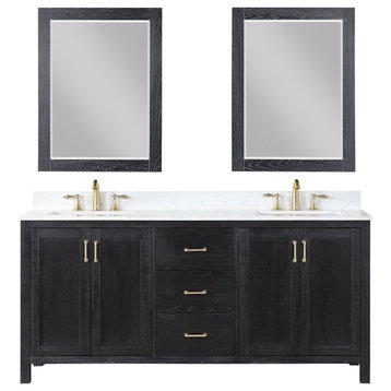 Hadiya Black Oak Bathroom Vanity Set, 72", With Mirror