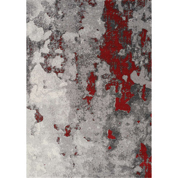 Fairfield Collection Gray Red Abstract Area Rug, 6'7"x9'6"