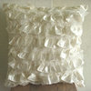 Ivory Vintage Style Ruffles 14x14 Satin Pillows Covers for Couch -Vintage Heaven