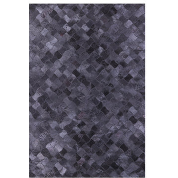 6' 0" X 9' 0" Black Natural Cowhide Hand Stitched Rug C1198