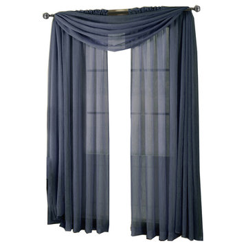 Abri Single Rod Pocket Sheer Curtain Panel, Navy, 50"x216"
