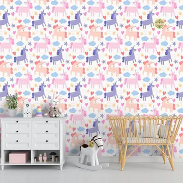 Girls Room Unicorn Wallpaper in Pastel Shades